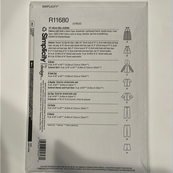 Brand new Simplicity R11680 Patterns Doll clothes - Picture 3 of 3